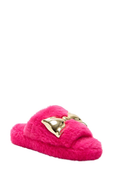 NWT Fila Fuzzy Faux Fur Slide Slip On Shoes Pink Size Womens 10 