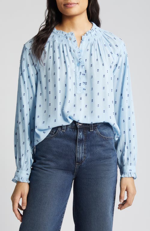 Wit & Wisdom Smocked Print Top In Airy Blue/navy