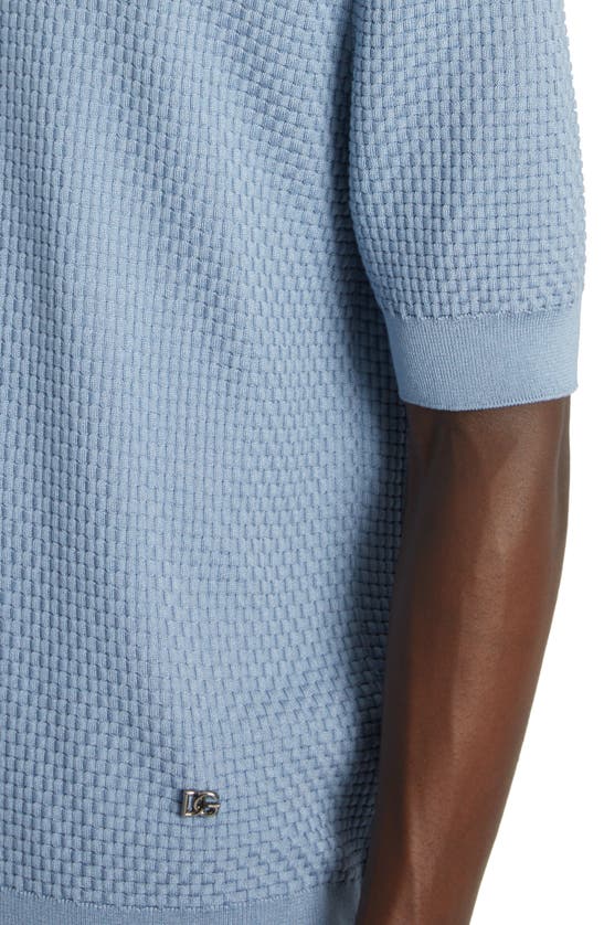 Shop Dolce & Gabbana Basket Weave Stitch Short Sleeve Polo Sweater In Celeste Medio