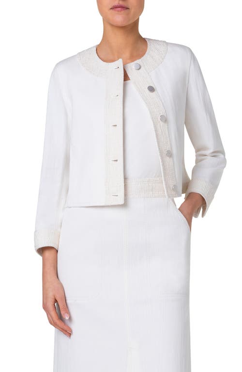 Akris Punto Tweed Trim Crop Jacket In Cream