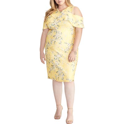 Plus Size Rachel Rachel Roy Cold Shoulder Lace Sheath Dress, Yellow