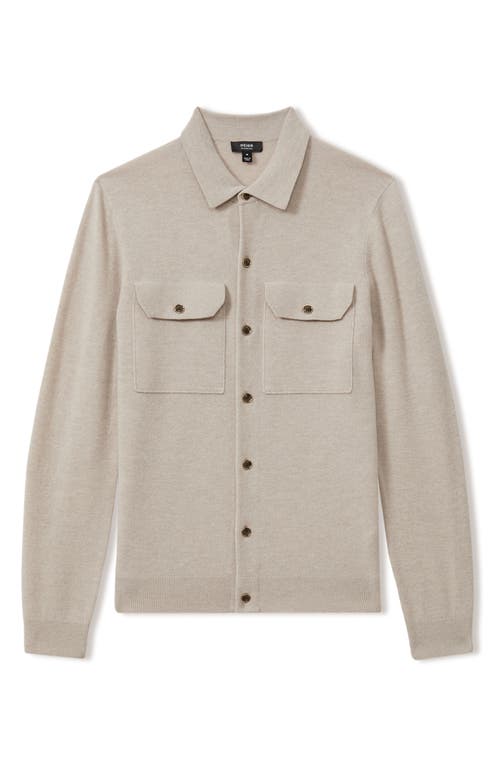 Shop Reiss Pisa Wool Knit Button-up Shirt In Oatmeal