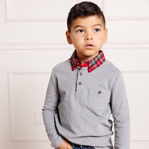 Hope & Henry Boys' Long Sleeve Polo Shirt, Kids In Gray Heather Red Tartan