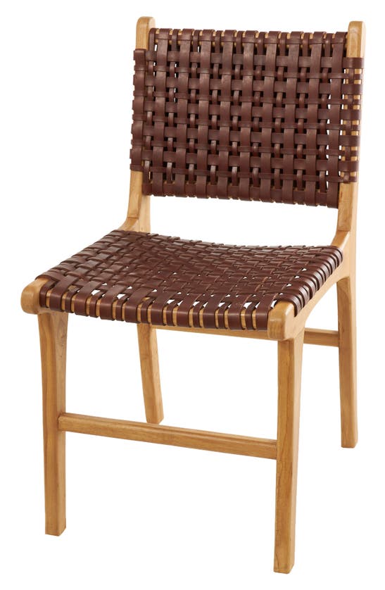 Ginger Birch Studio Set Of Two Leather Woven Accent Chairs In Brown
