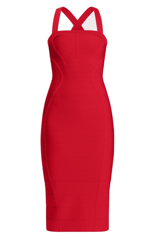 Herve Leger Sleeveless Cross-back Bandage Midi Dress In Chili