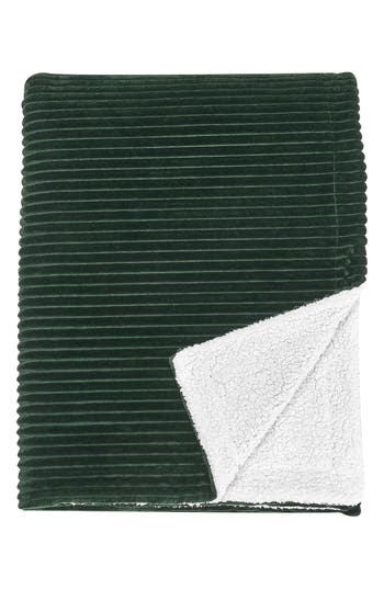 Woven & Weft Ribbed Faux Shearling Reversible Blanket In Forest Green