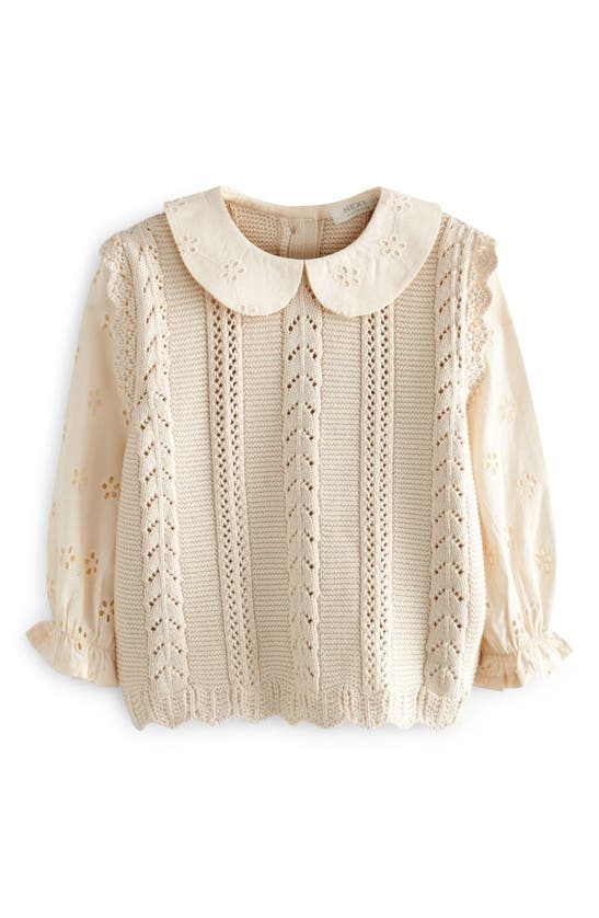 Shop Next Kids' Mix Media Pointelle & Eyelet Cotton Sweater In Ivory