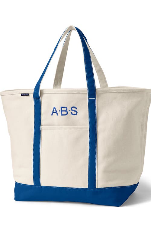 Lands' End Open Top Canvas Tote Bag In Natural/beacon Blue