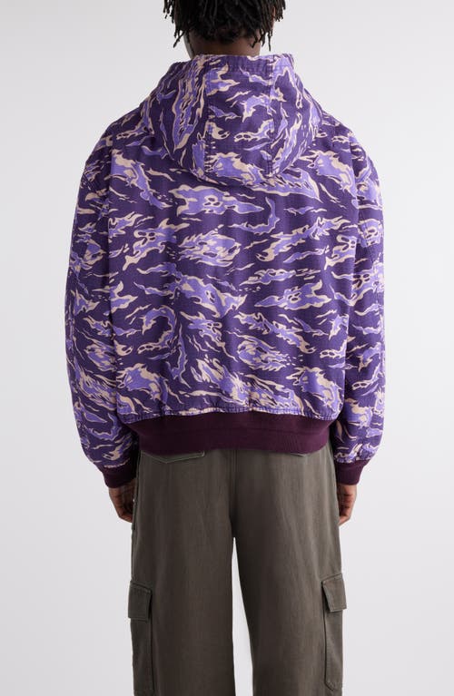 Shop Acne Studios Camo Print Hooded Jacket In Purple Multi