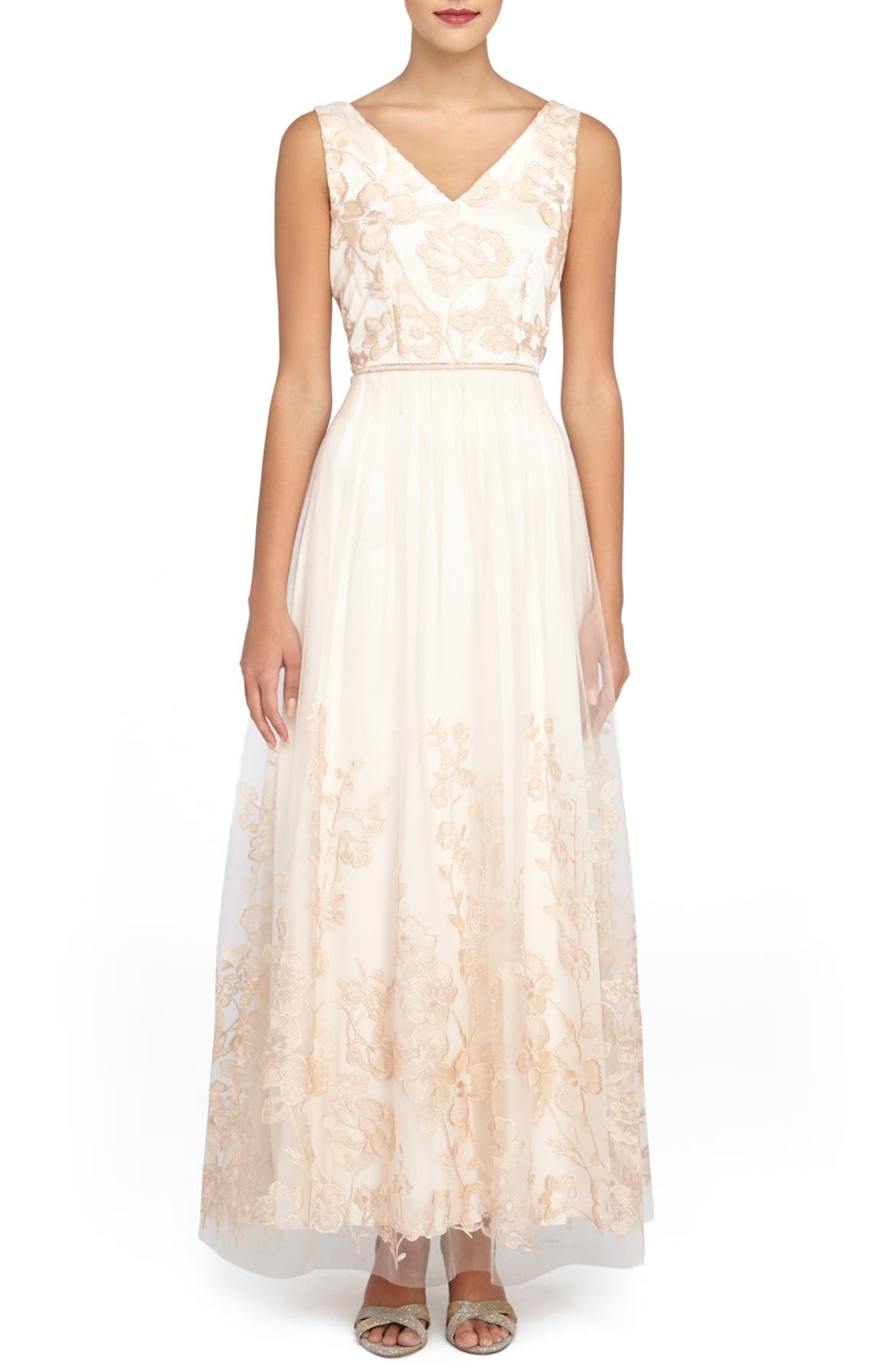 Tahari Embroidered Mesh Fit & Flare Gown | Nordstrom