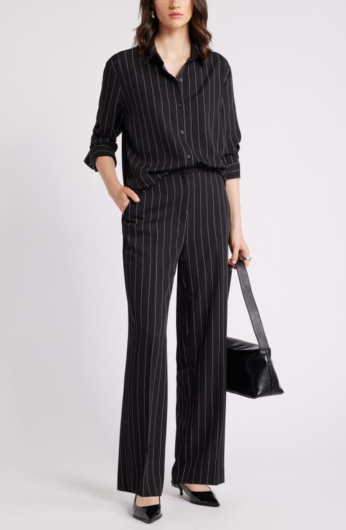 Shop Nordstrom Floral Print Straight Leg Twill Pants In Black Penelope Pinstripe