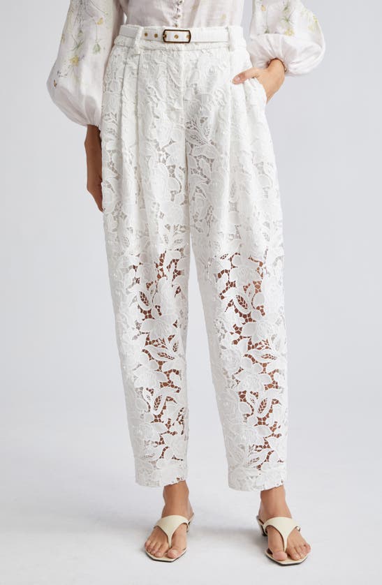 Shop Zimmermann Natura Floral Lace Ankle Pants In Ivory