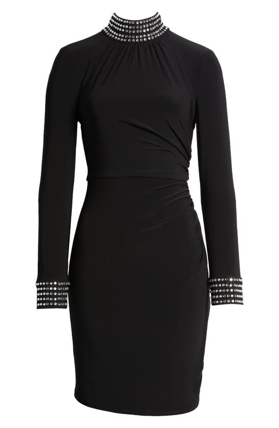 Eliza J Bead Detail Long Sleeve Sheath Dress In Black