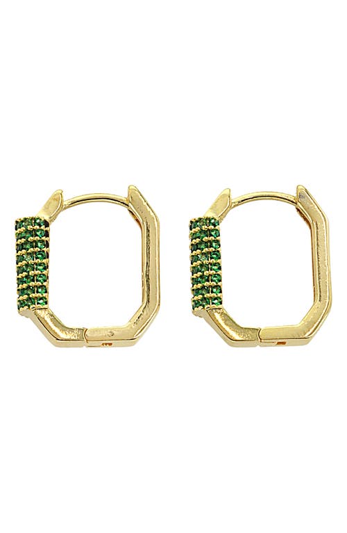 Crystal Pavé Geometric Hoop Earrings in Green