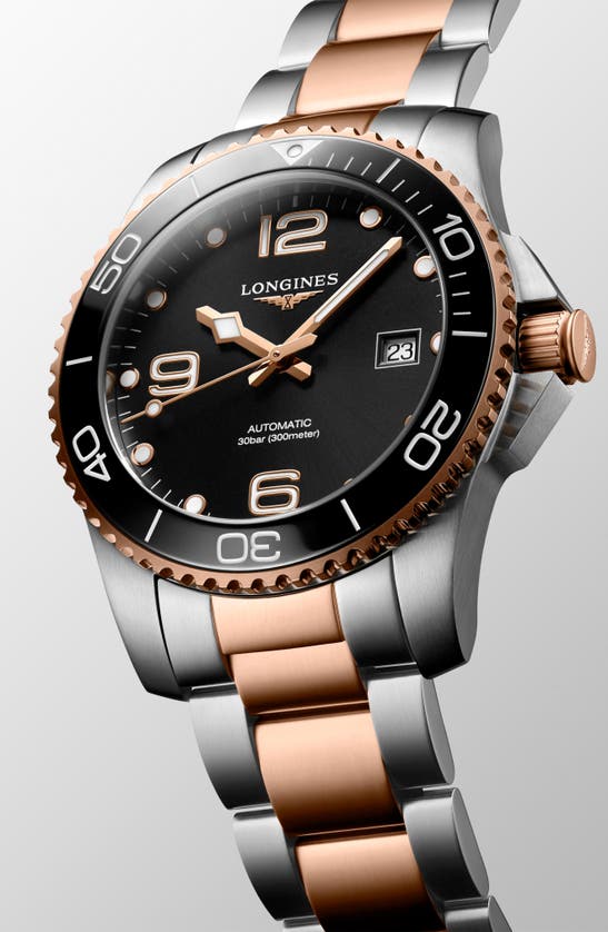 Shop Longines Hydroconquest Automatic Bracelet Watch, 41mm In Black/ Rose Gold