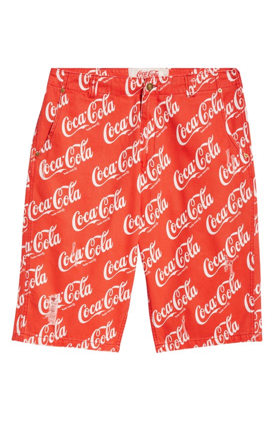 Shop Erl X Coca-cola Ripped Canvas Bermuda Shorts In Coca Cola