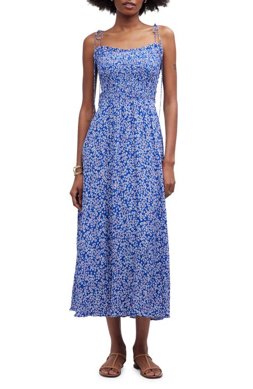 Madewell Floral Smocked Tie Strap Dress In June Blue Ditsy