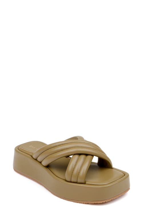 Sicily Platform Slide Sandal in Moss Leather