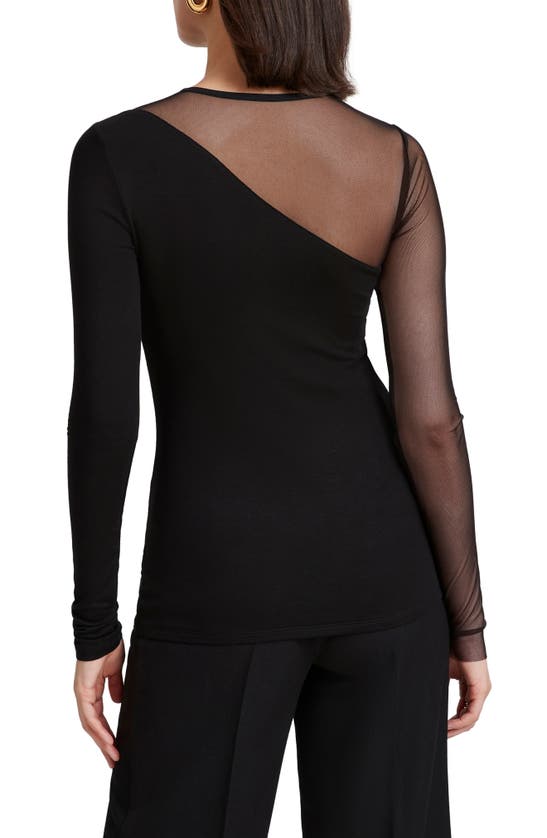 Shop Marcella Milo Long Sleeve Mesh & Jersey Top In Black