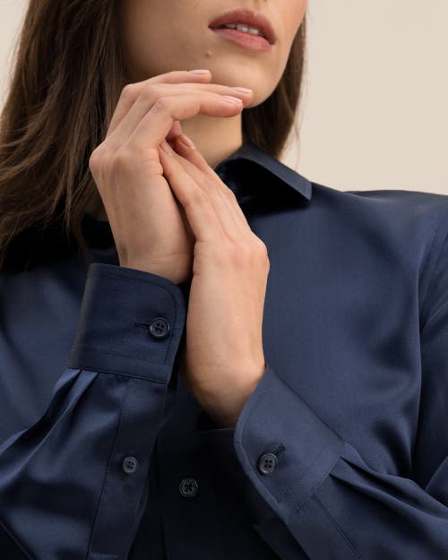 Lilysilk Tailored Button Down Silk Shirt In Navy Blue