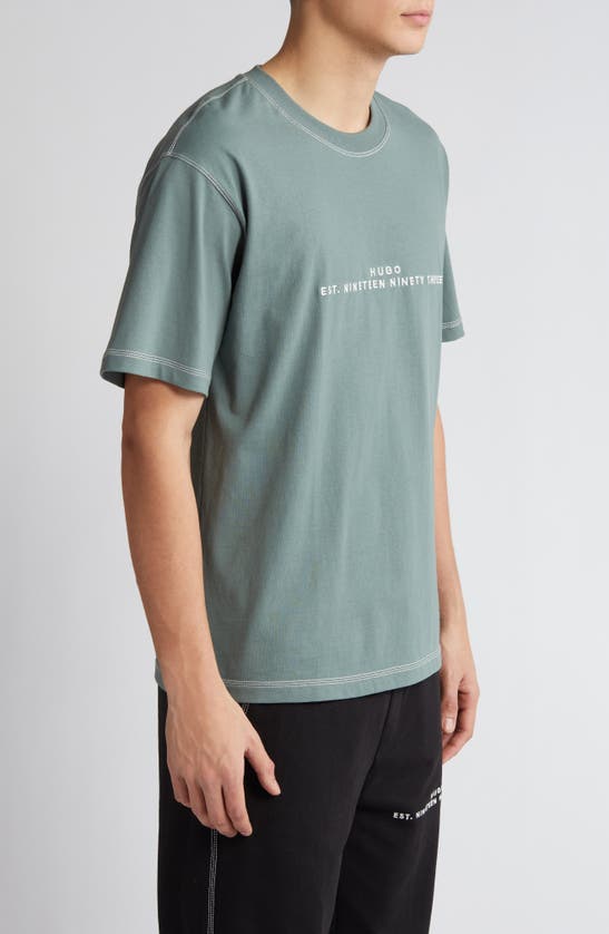 Shop Hugo Boss Hugo Dribes Embroidered Logo Recycled Cotton T-shirt In Dark Green