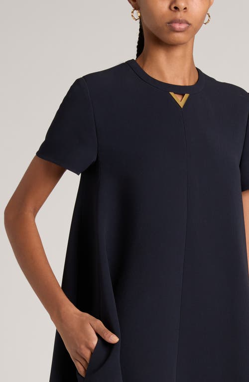 Valentino Garavani V Detail Crepe A-line Dress In Navy