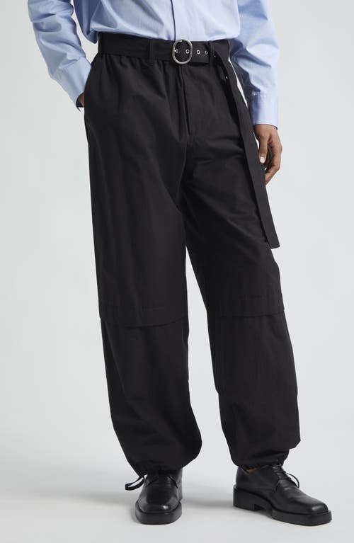 Jil Sander Belted Wide Leg Cotton Trousers 001-Black at Nordstrom, Us