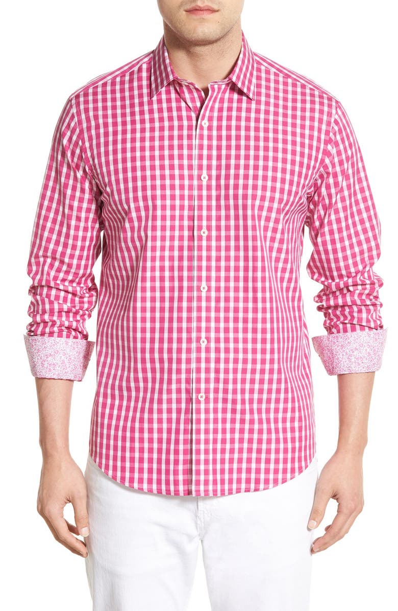 Bugatchi Shaped Fit Long Sleeve Check Sport Shirt (Tall) | Nordstrom
