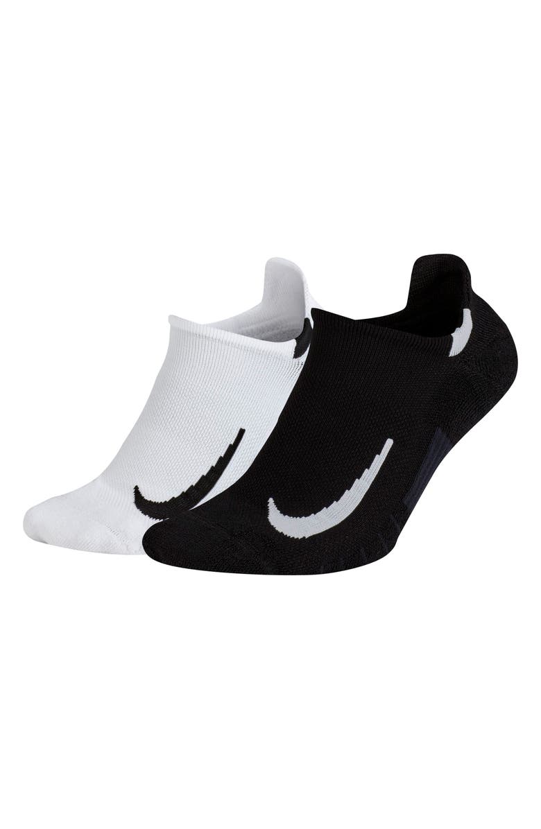  Multiplier 2-Pack No-Show Running Socks, Main, color, WHITE/BLACK