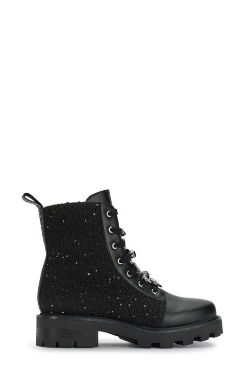 Karl Lagerfeld Paris Mela Combat Boot In Black/silver