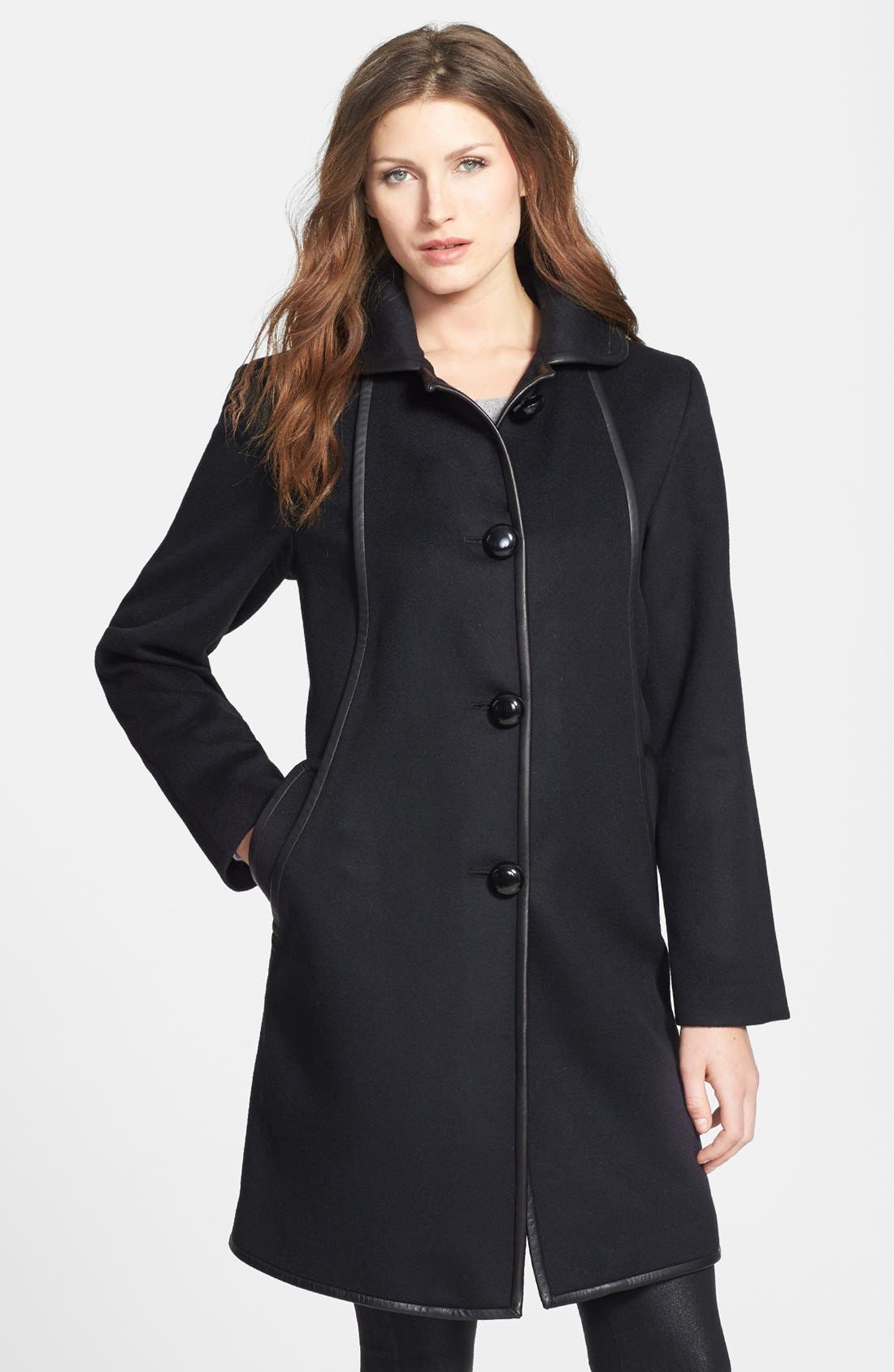 Sofia Cashmere Leather Trim Wool Blend Walking Coat Nordstrom