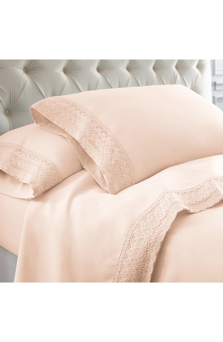 MODERN THREADS King Crochet Lace 4-Piece Sheet Set - Blush, Main, color, BLUSH