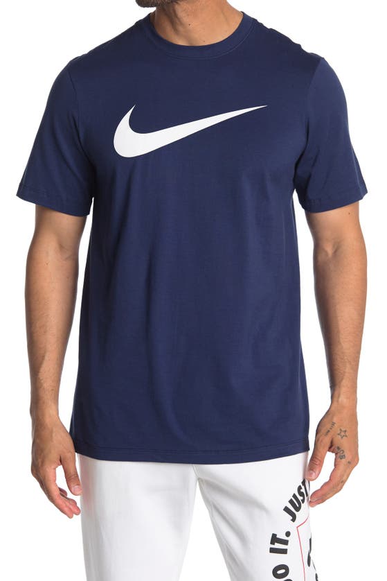 Nike Icon Swoosh Cotton Graphic T-shirt In Mnnavy/white