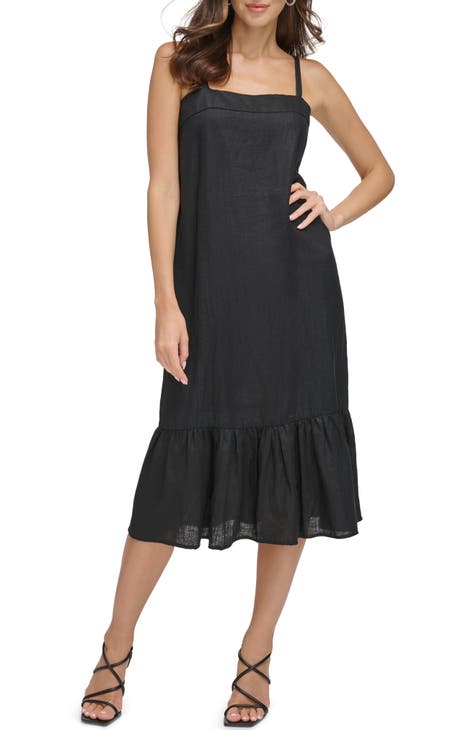 DKNY Sport LARGE Black One Shoulder Cotton Dress