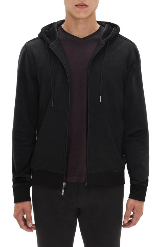 Robert Barakett Carter Mixed Knit Zip Hoodie In Black