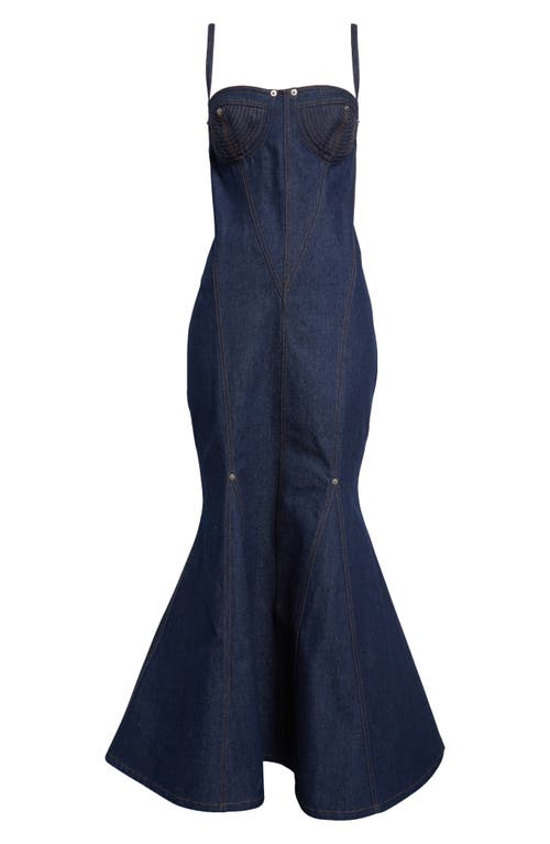 Shop Jean Paul Gaultier Denim Mermaid Maxi Dress In Indigo