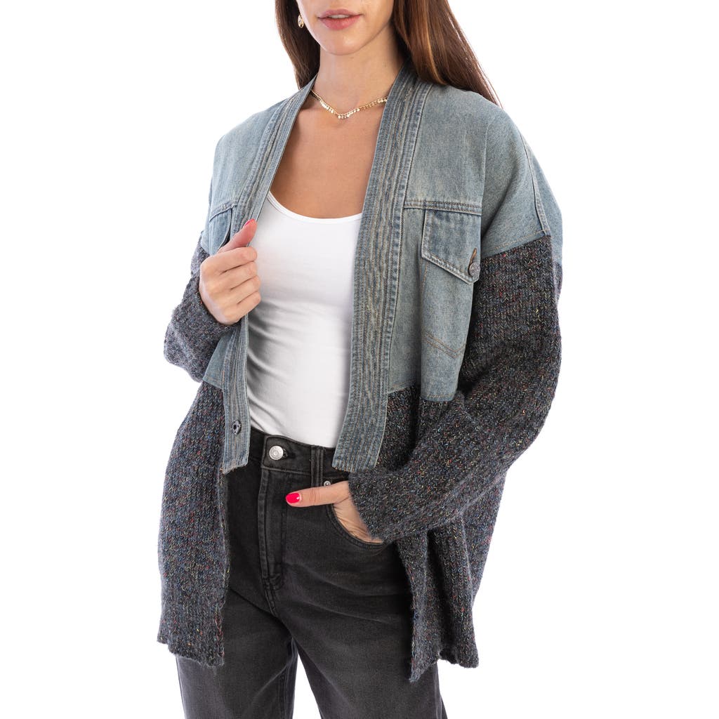 SAACHI SAACHI MIXED MEDIA DENIM CARDIGAN