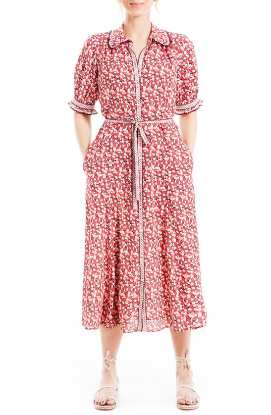 Max Studio Collared Shirt Dress In Cbrnt Red Lily Vines