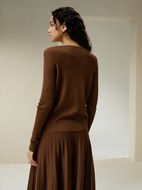 Lilysilk V-neck Ultra-fine Merino Wool Sweater In Brown