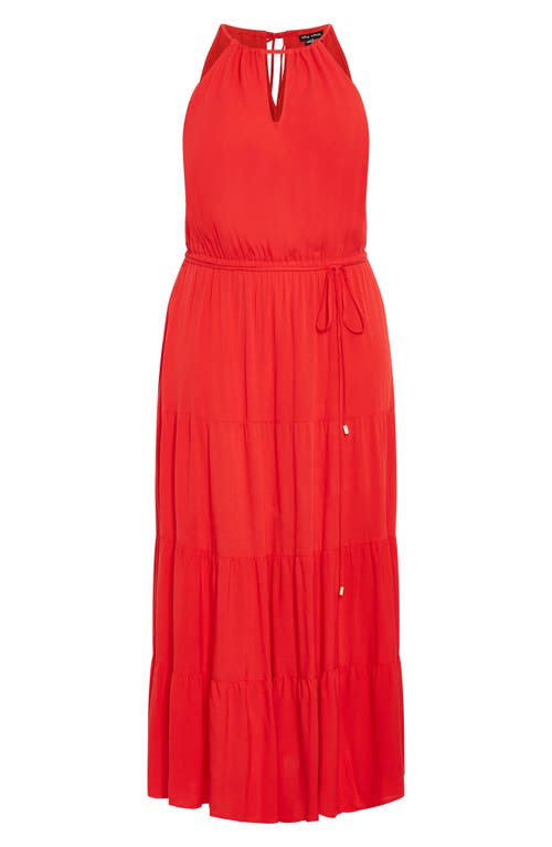 City Chic Stacey Keyhole Tiered Maxi Dress In Crimson