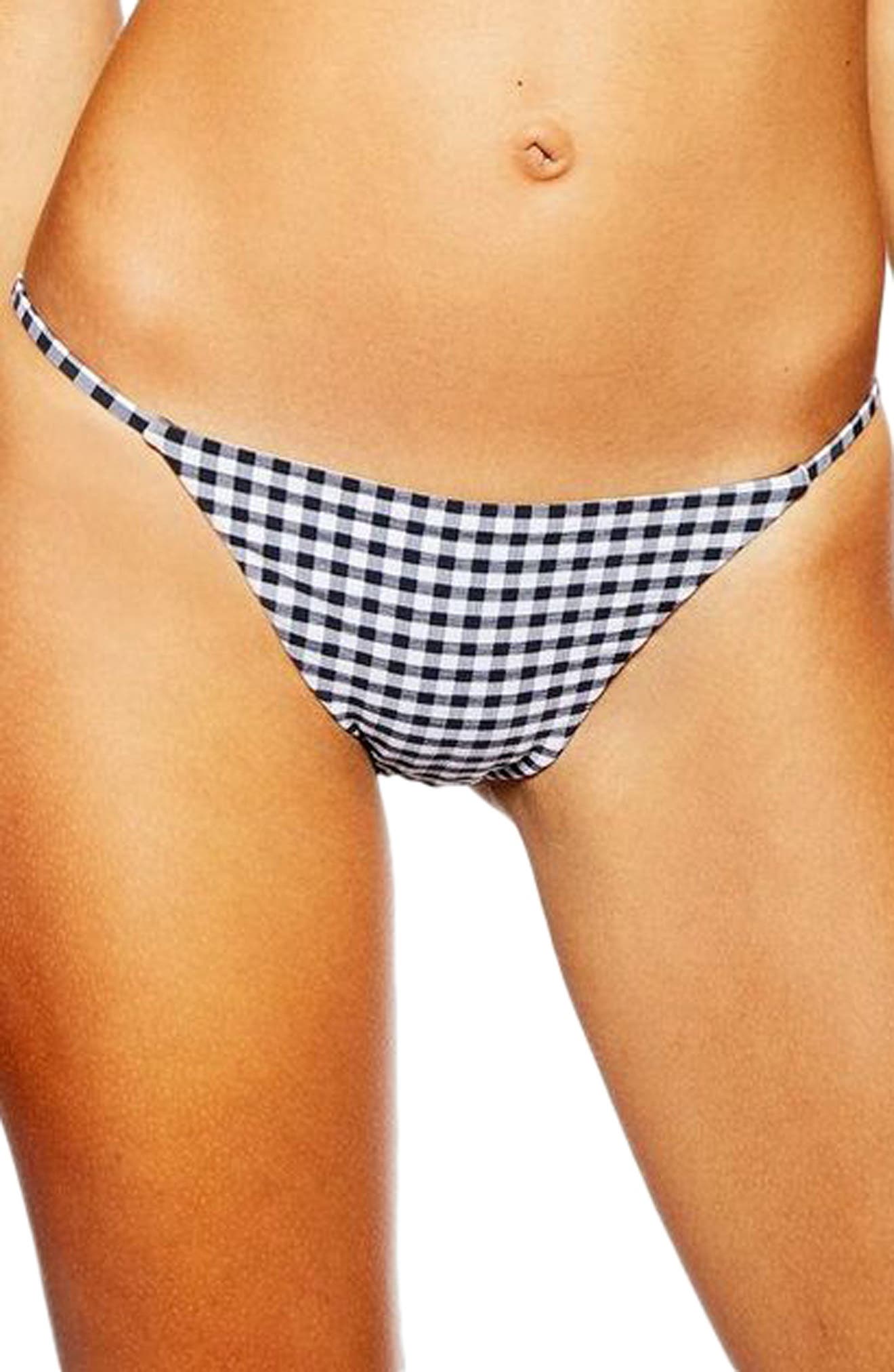 Topshop Tanga Gingham Bikini Bottoms, US (fits like 6-8) - Black