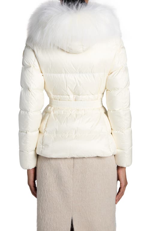 Shop Moncler Boed Down Puffer Jacket With Genuine Shearling Trim In White