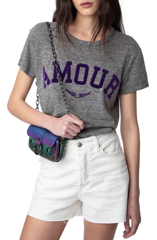 Shop Zadig & Voltaire Flamme Amour Cotton Blend T-shirt In Gris Chine