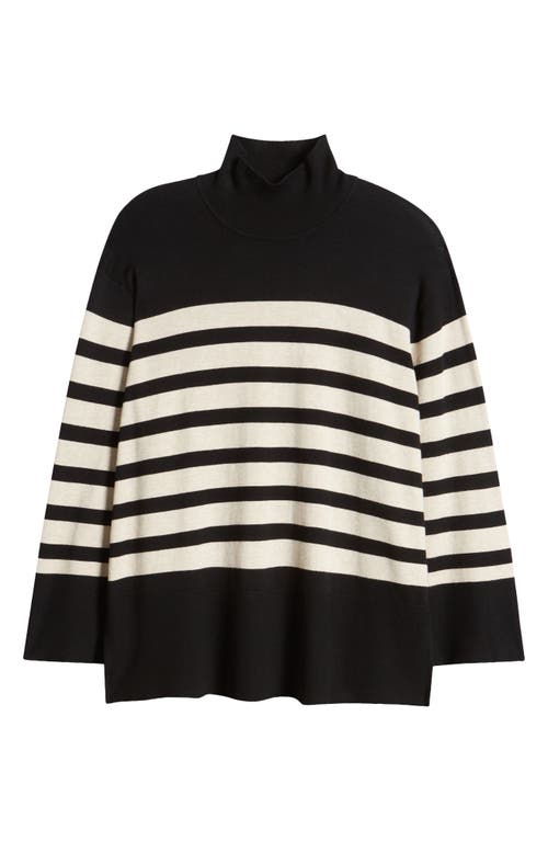 Masai Copenhagen Fasoni Stripe Mock Neck Sweater In Black/ Jet