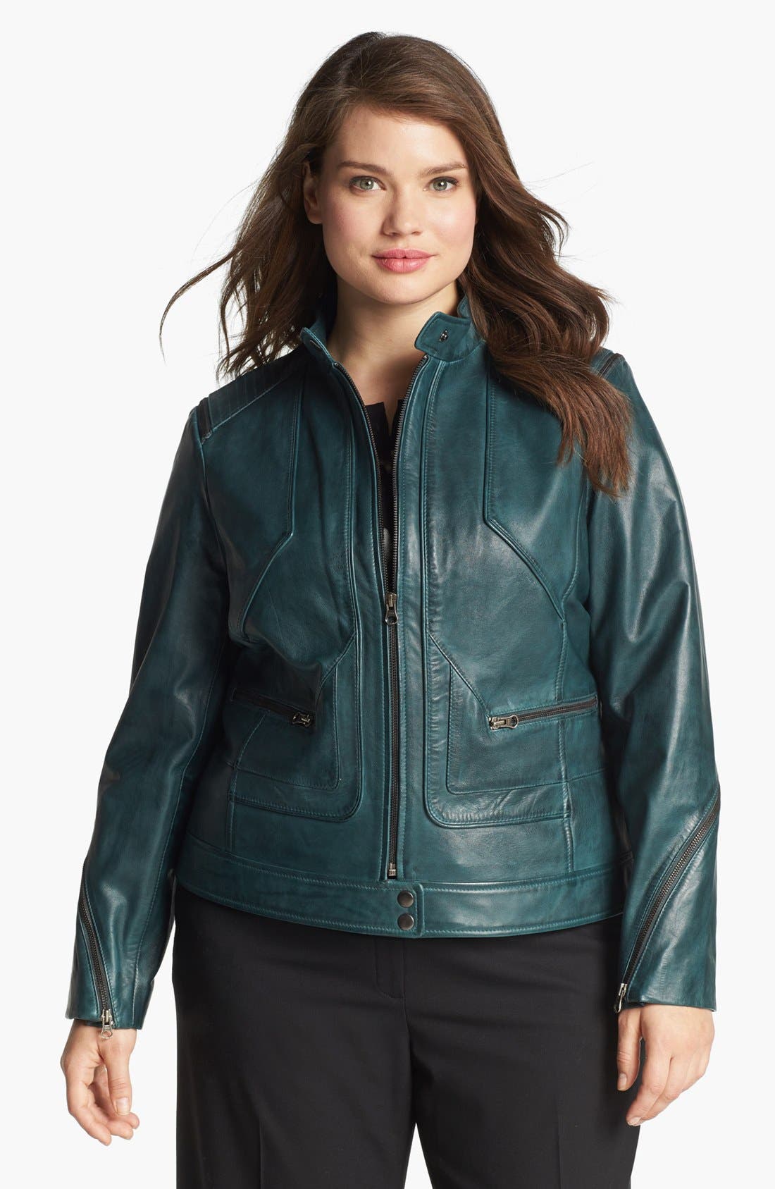 Bernardo Zip Trim Leather Scuba Jacket (Plus Size) Nordstrom