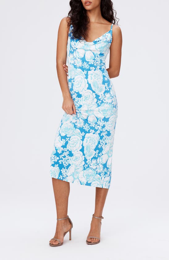 Shop Dvf Diane Von Furstenberg Alik Floral Cowl Neck Midi Dress In June Bloom Blue