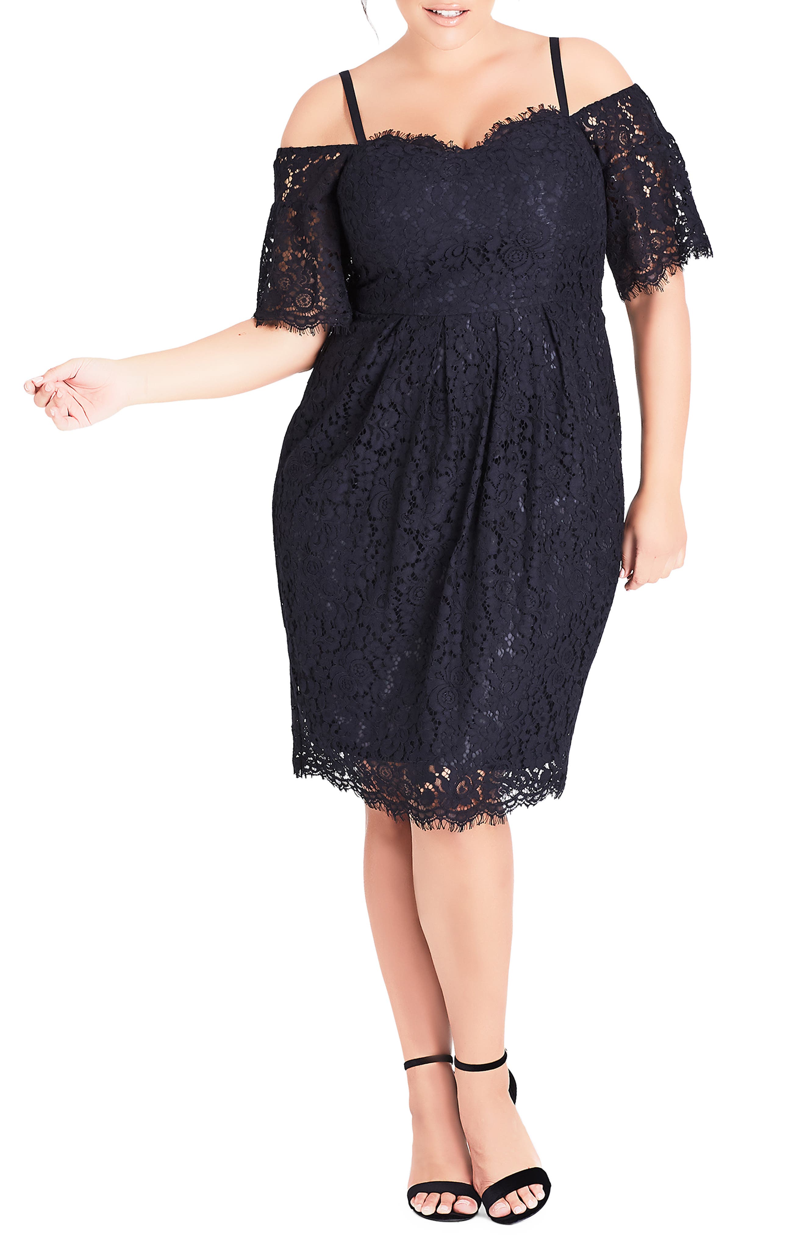 Plus Size City Chic Amour Cold Shoulder Lace Sheath Dress