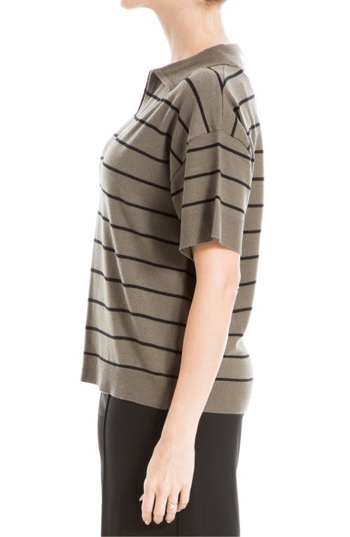 Max Studio Johnny Collar Stripe Knit Polo Sweater In Army Black
