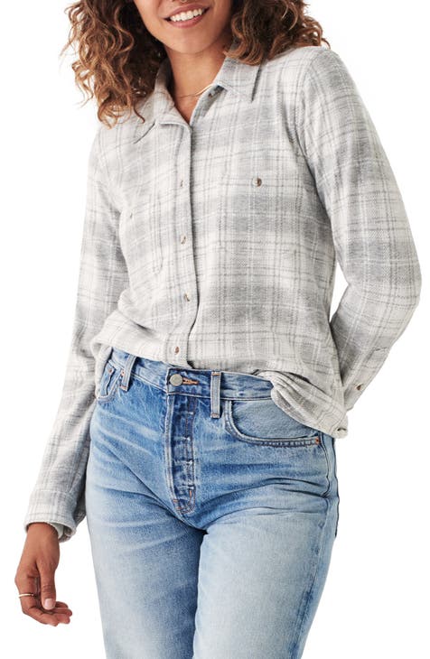 Lucky Brand Women's Oversized Distressed Plaid Shirt, Pink Plaid
