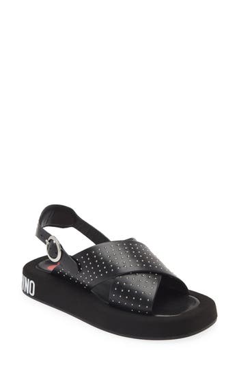 Shop Love Moschino Slingback Platform Sandal In Black/cam.black